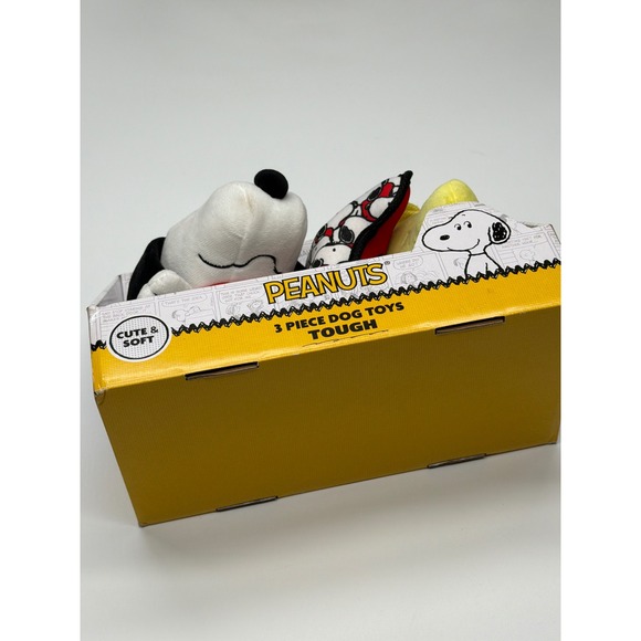 Peanuts 3 Piece Tough‎ Dog Toy Set Snoopy Woodstock Squeaker Bone - Picture 4 of 5